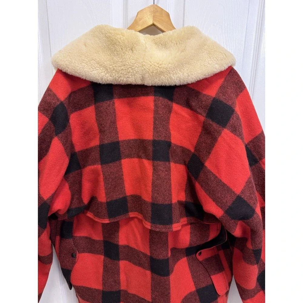 VTG CC Filson Mackinaw Wool Packer Coat Men's 48 Red Buffalo Plaid Shearling USA - Picture 10 of 16